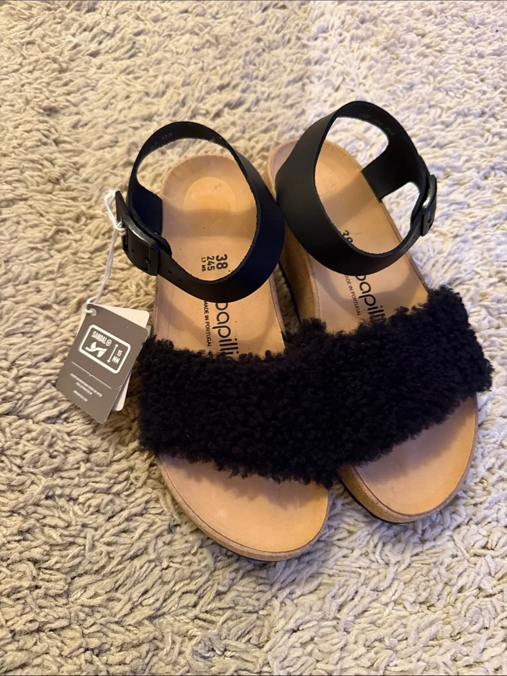 Papillio Birkenstock Glenda black Sherpa sandal size 7 38 EU
